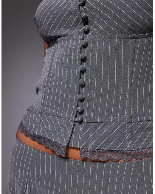 Edikted Gray Mona Lacey Co-ord Pinstripe Strapless Corset Top