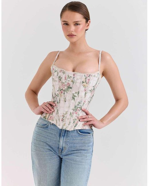 House Of Cb White Cadie Cotton Corset Top
