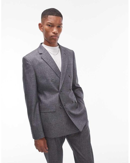 Topman Gray Slim Cross Hatch Suit Jacket for men