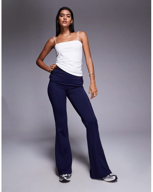 ASOS Blue Sculpting Fold Over Waist Flare Trouser