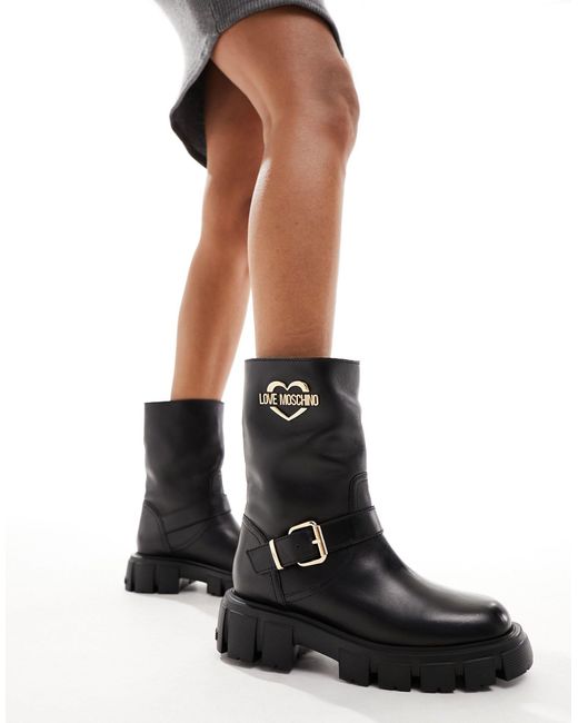Love Moschino Black Biker Ankle Boots