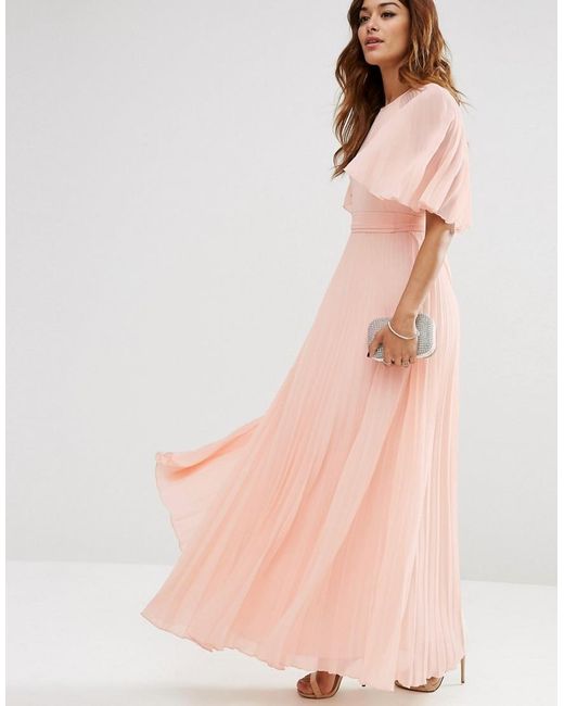 ASOS Pink Pleated Flutter Sleeve Kaftan Maxi Dress
