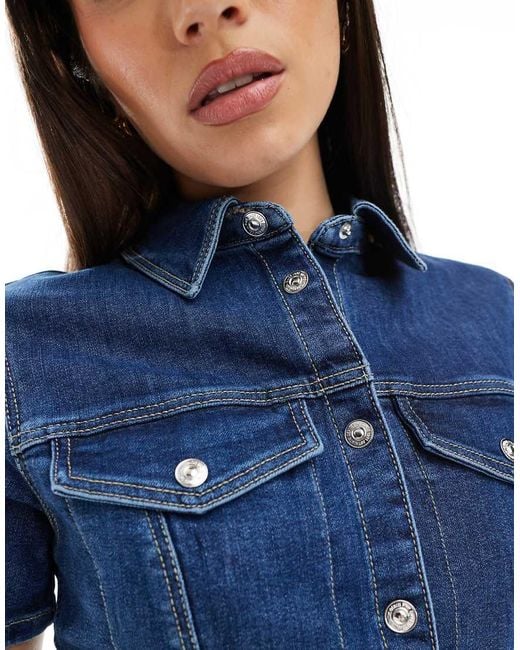 Pimkie Blue Denim Cinched Waist Button Through Mini Dress