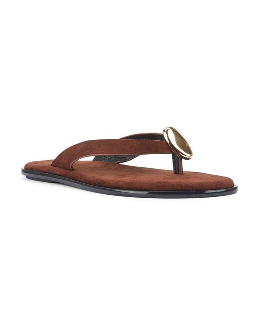 SEQWL Brown Flat Flip-Flops Thong Sandals With Disc Hardware Detail