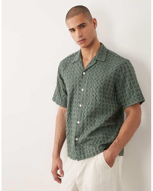SELECTED Green Checker Textured Shirt for men