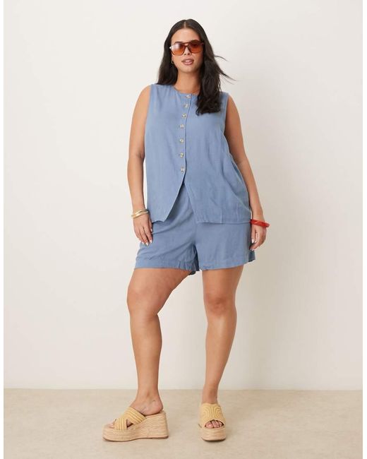 Vila Curve Blue High Waisted Full Short Co-ord