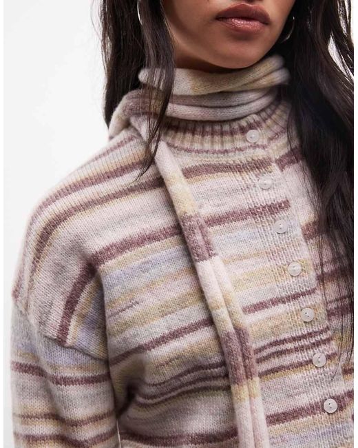 Daisy Street Brown Boxy Cardigan With Matching Scarf