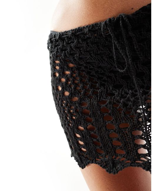Collusion White Beach Knitted Low Rise Crochet Micro Mini Skirt