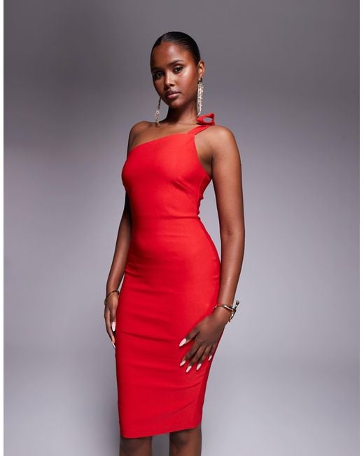 Vesper Red – asymmetrisches one-shoulder-midikleid aus bengaline