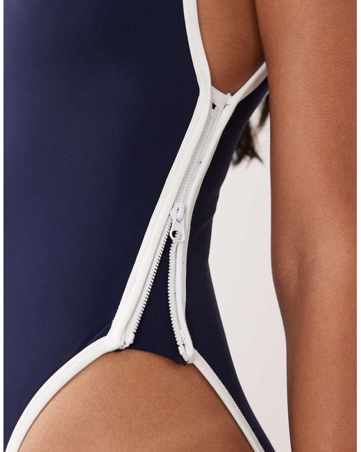 GOOD AMERICAN Blue Varsity One-piece Swimsuit