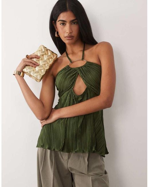 ASOS Green Plisse Ring Halter Bandeau