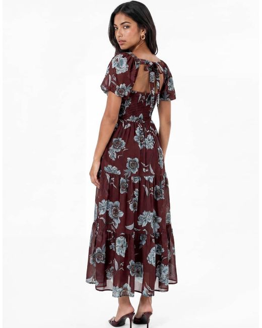 ANAYA Red Floral Sweetheart Neck Tie-Back Midaxi Dress