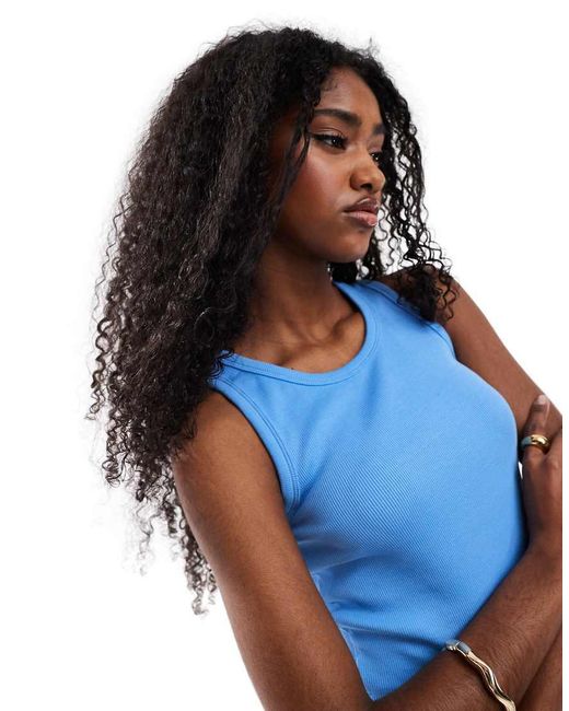 JJXX Blue Fallon Ribbed Cropped Vest