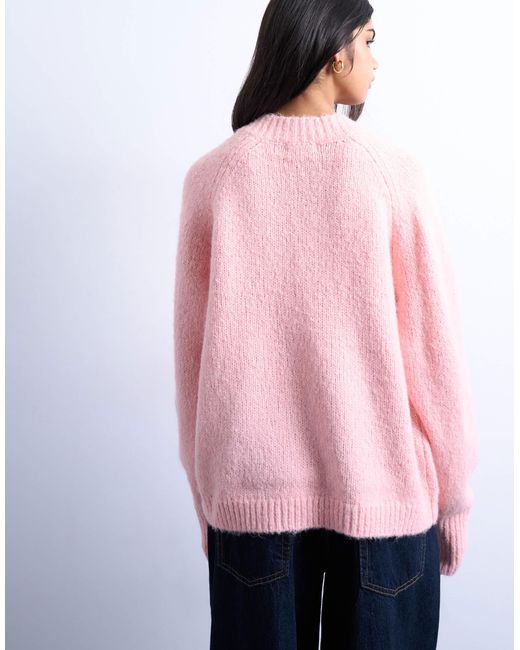 Pull à col v en laine mélangée TOPSHOP en coloris Pink