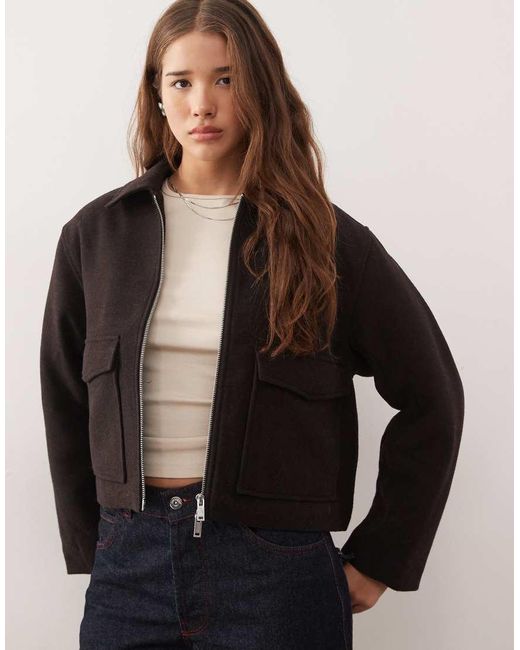Monki Black Short Collared Jacket With Wool