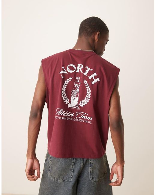 ASOS Red Boxy Oversized Tank With Front And Back Print for men