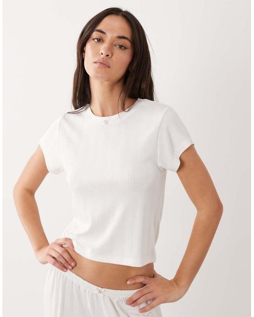 ASOS Natural Pointelle Pajama Baby Tee With Rosebud Trim