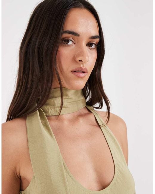 ASOS Metallic Techy Scoop Neck Midi Dress With Scarf