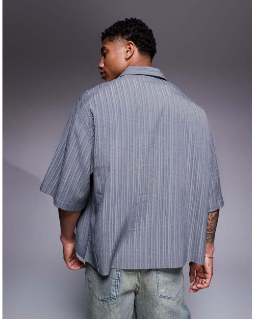 ASOS Gray Boxy Oversized Textured Shirt With Longer Sleeve for men