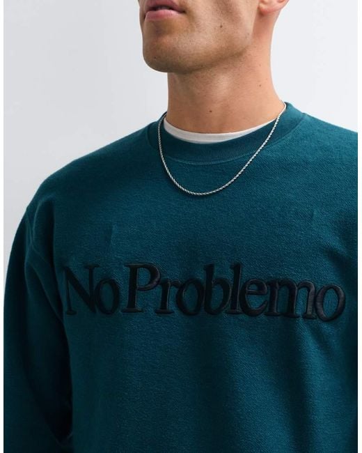 No Problemo Blue 100% Cotton Reverse Fleece Sweatshirt With Large Front Logo for men