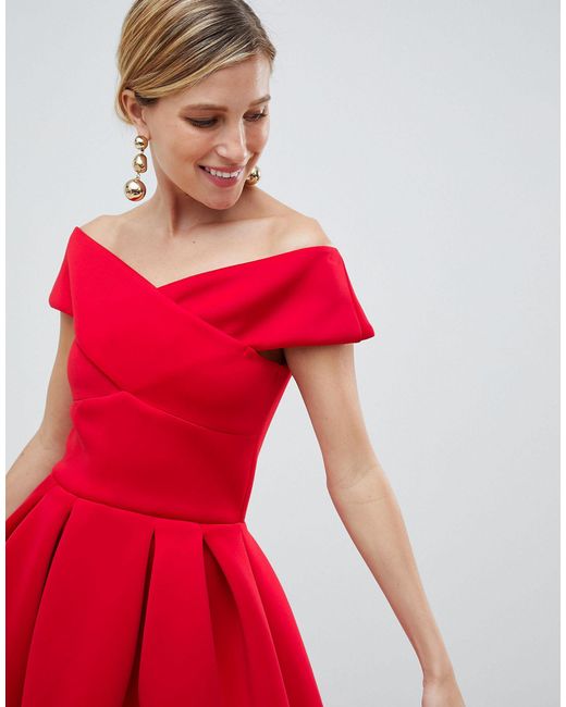 True Violet Cross Front Bardot Skater Prom Dress in Red | Lyst