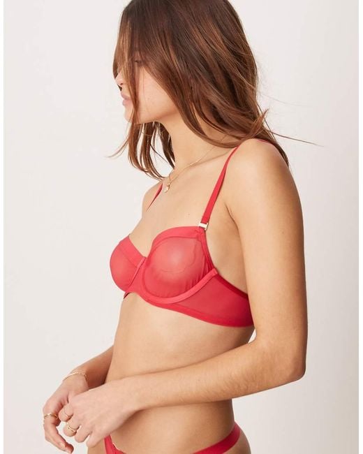 KBX Red Zadie Balcony Non-padded Underwi Mesh Bra