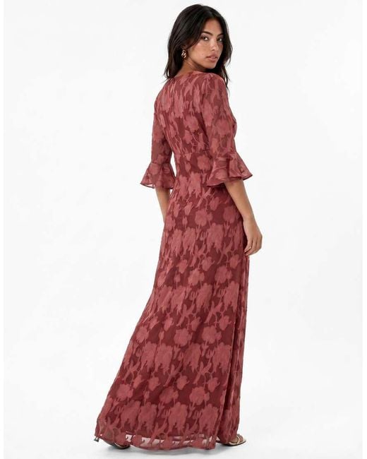 ANAYA Red 3/4 Fluted Sleeves Maxi Dress