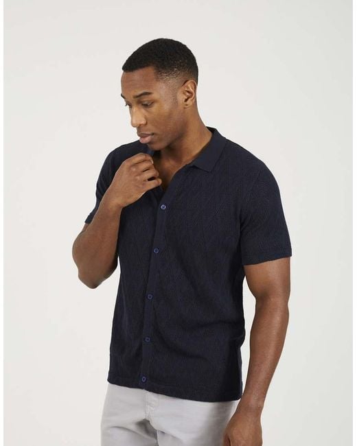 Brave Soul Blue Knitted Polo for men