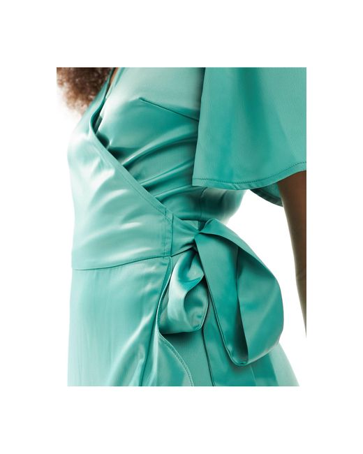 Y.A.S Green Bridesmaid Satin Wrap Midi Dress