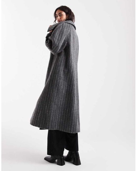 ASOS Gray Longline Wool Blend Funnel Neck Coat
