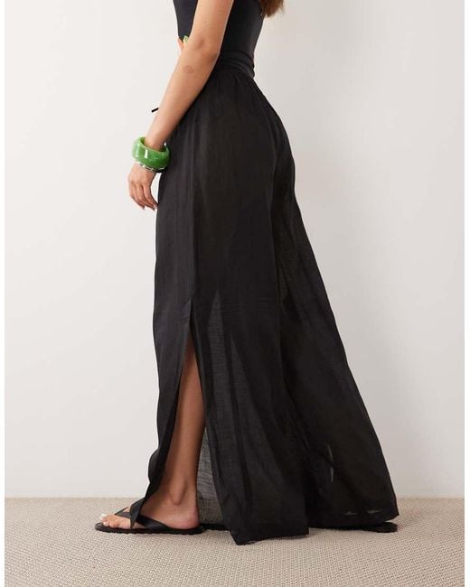 ARKET Black Beach Pull On Ramie Trousers