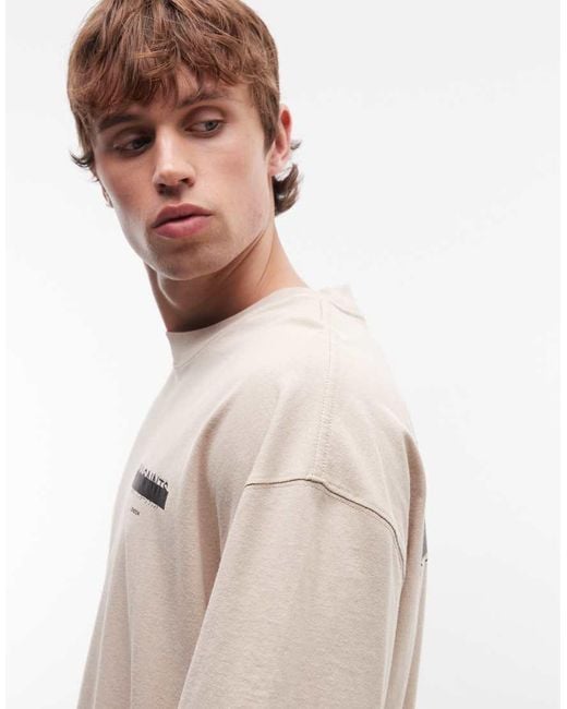 AllSaints Natural Redact Oversized Embroidered Logo T-shirt With Back Print for men
