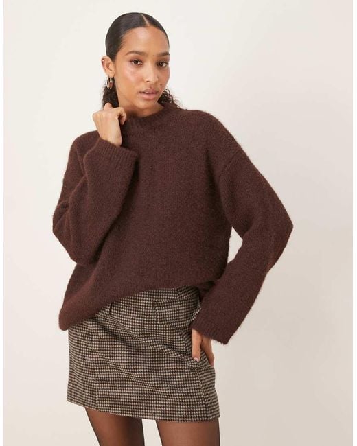Pretty Lavish Brown Fluffy Knit Crewneck Relaxed Jumper