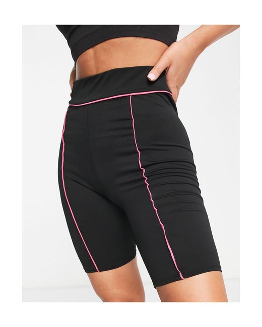 Threadbare Black Fitness Gym legging Shorts With Contrast Piping