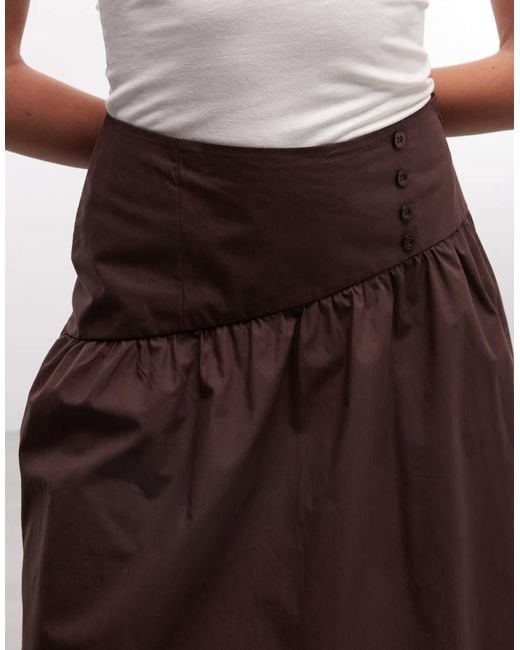 Reclaimed Vintage Brown Cotton Poplin Awkward Length Skirt