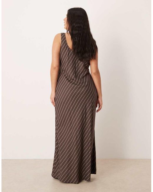 ASOS Brown Asos Design Curve Scoop Neck Tie Front Midi Dress