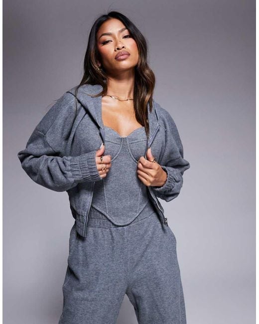 Wanderdoll Blue Constance Cropped Zip Up Hoodie Co-ord