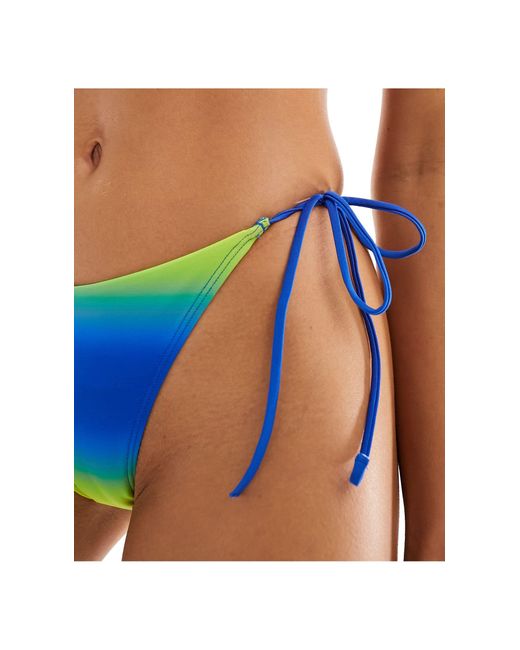 Monki Blue Mix And Match Co-ord Tie Side Bikini Bottom