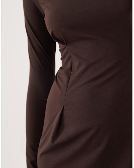 ASOS Brown Long Sleeve Seam Detail Mini Dress