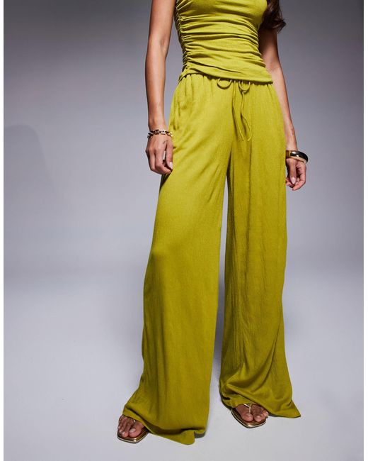 Pantalon d'ensemble ample effet froissé à taille nouée - olive ASOS en coloris Green
