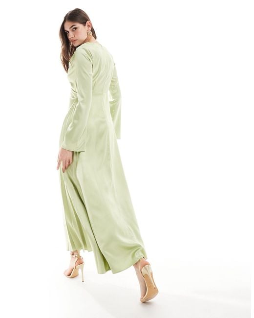 ASOS Green Satin Pleat Detail Maxi Dress