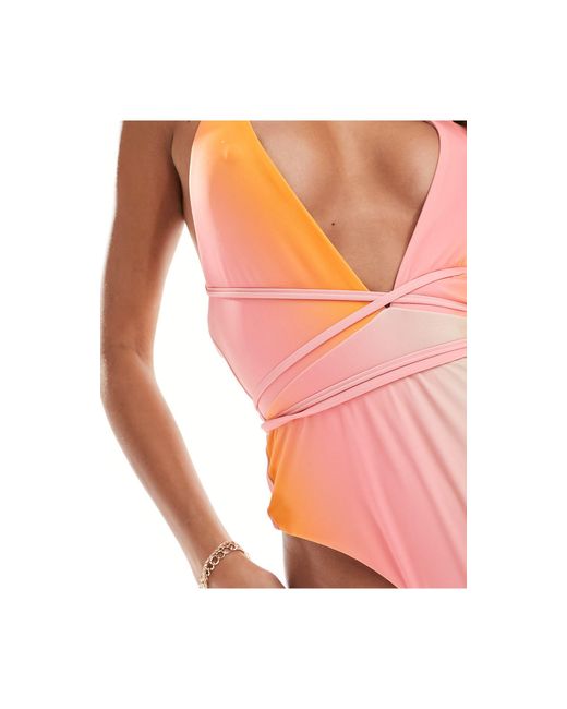 SIMMI Pink Simmi – tief ausgeschnittener badeanzug mit überkreuzten rückenträgern, taillenbändern und farbverlauf