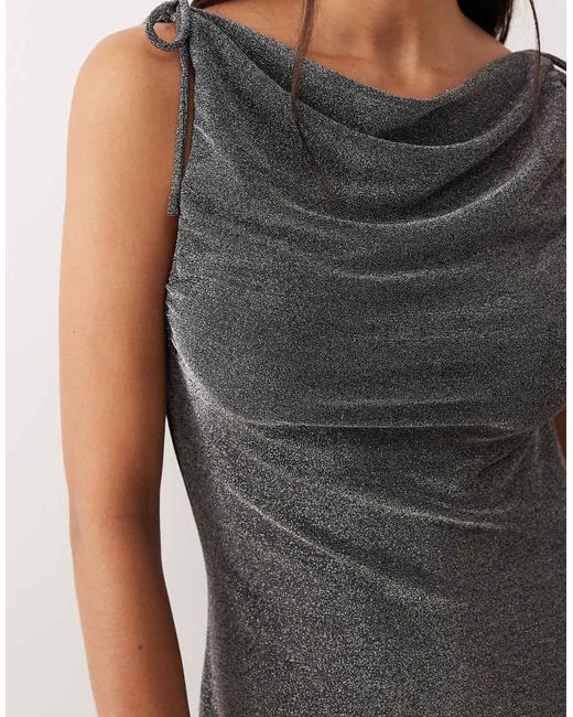 Aware Gray Glitter Jersey Cowl Neck Cami Midi Dress