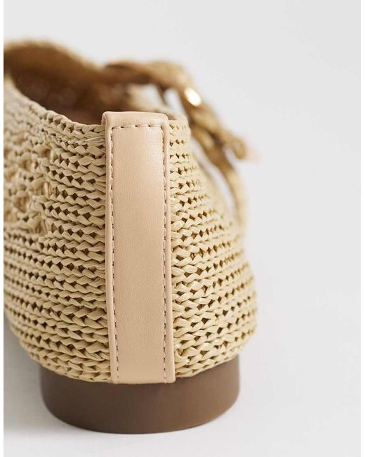 SEQWL Wide Fit Natural Woven Ballet Flat With Buckle Detail