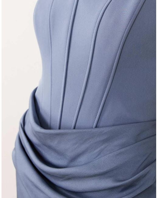 Forever New Blue Corset Drape Strapless Maxi Dress