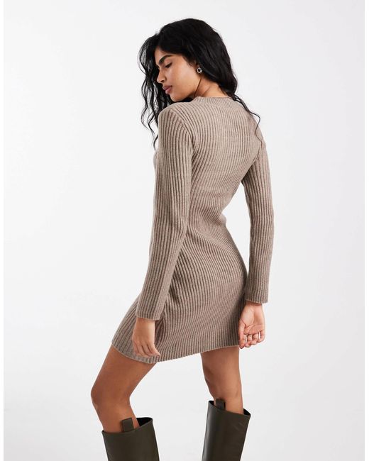 Vero Moda Women's Natural Long Sleeve Knitted Mini Dress