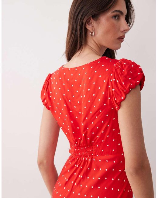 Nobody's Child Red Polka Dot V-Neck Lina Midi Dress