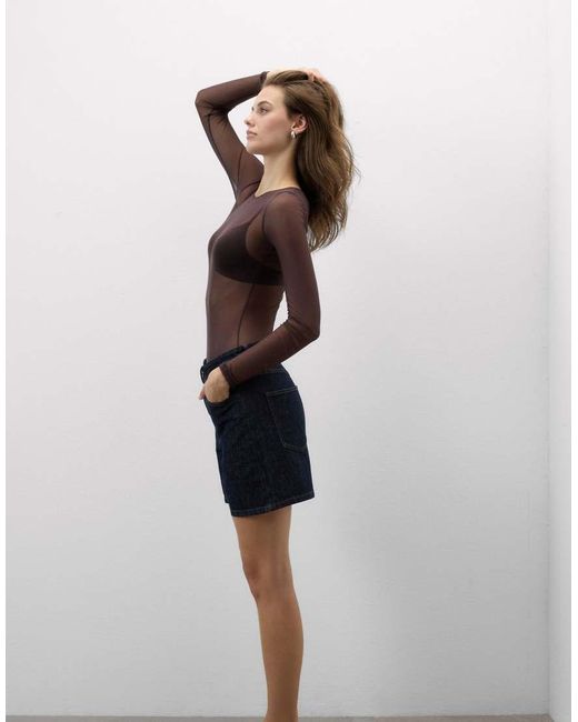 Intimissimi Brown Round-Neck Tulle Bodysuit