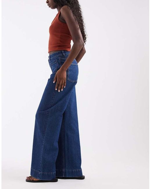 ASOS Blue High Waist Wide Leg Jeans With Front Pockets