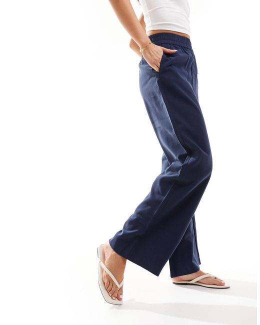 Vero Moda Blue Wide Leg Pull On Trousers With Elasticated Waist